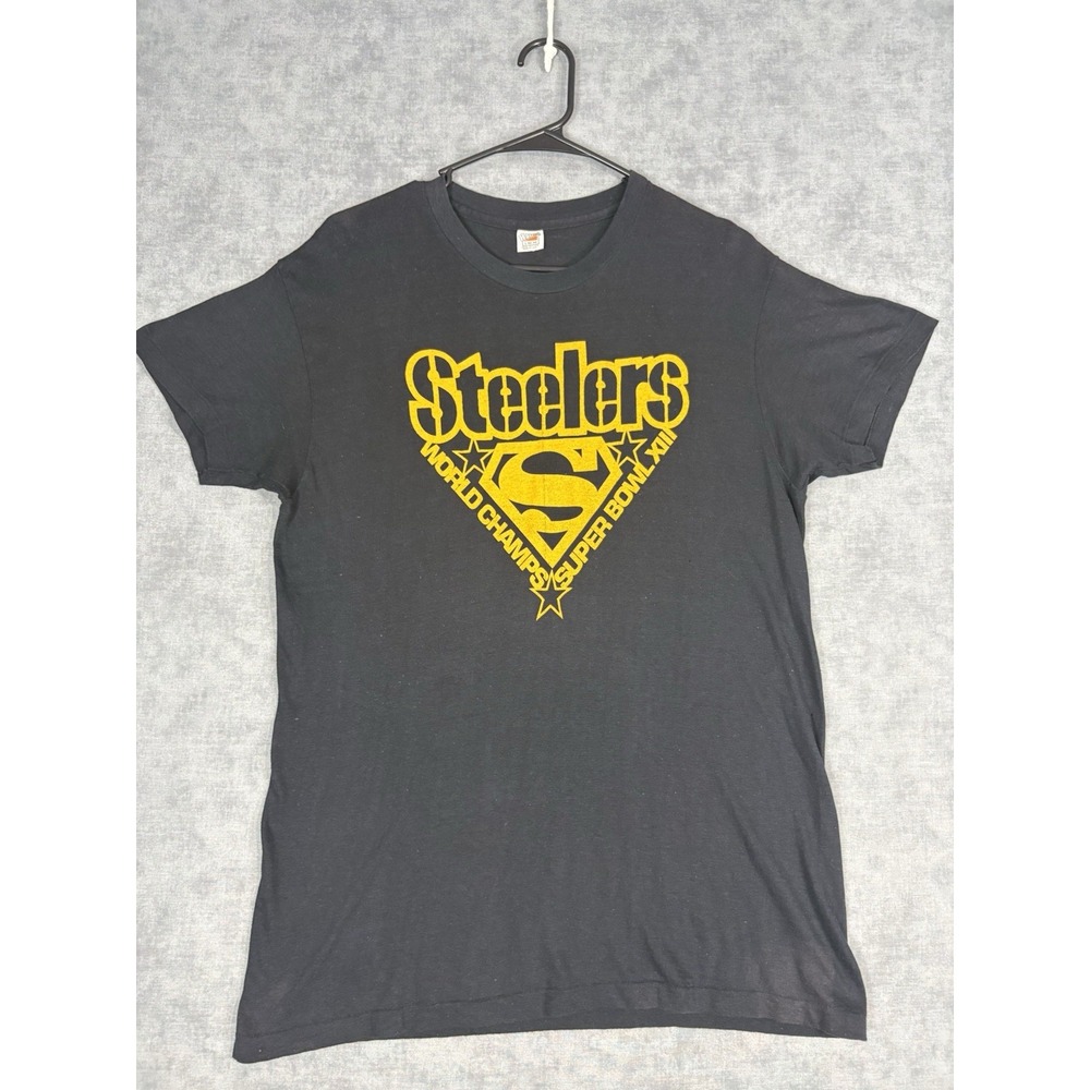 Vintage 1979 Steelers Super Bowl XIII Superman Logo Shirt L Hanes Single Stitch